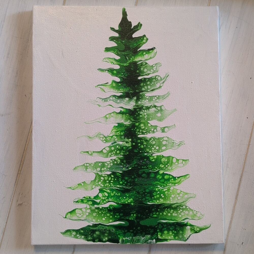 Original Abstract Acrylic Painting Christmas Tree Stretched Canvas Art 8"×10"